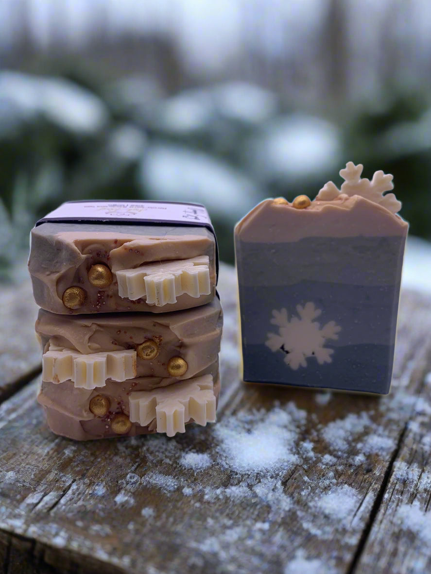 Bars of artisanal soap with snowflake design