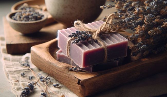 Beautiful bar of artisanal lavender soap