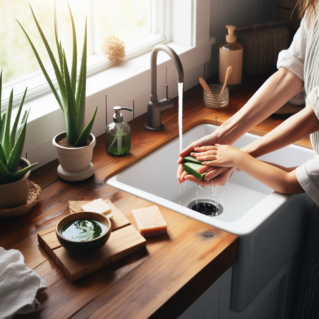 woman and child washing hands