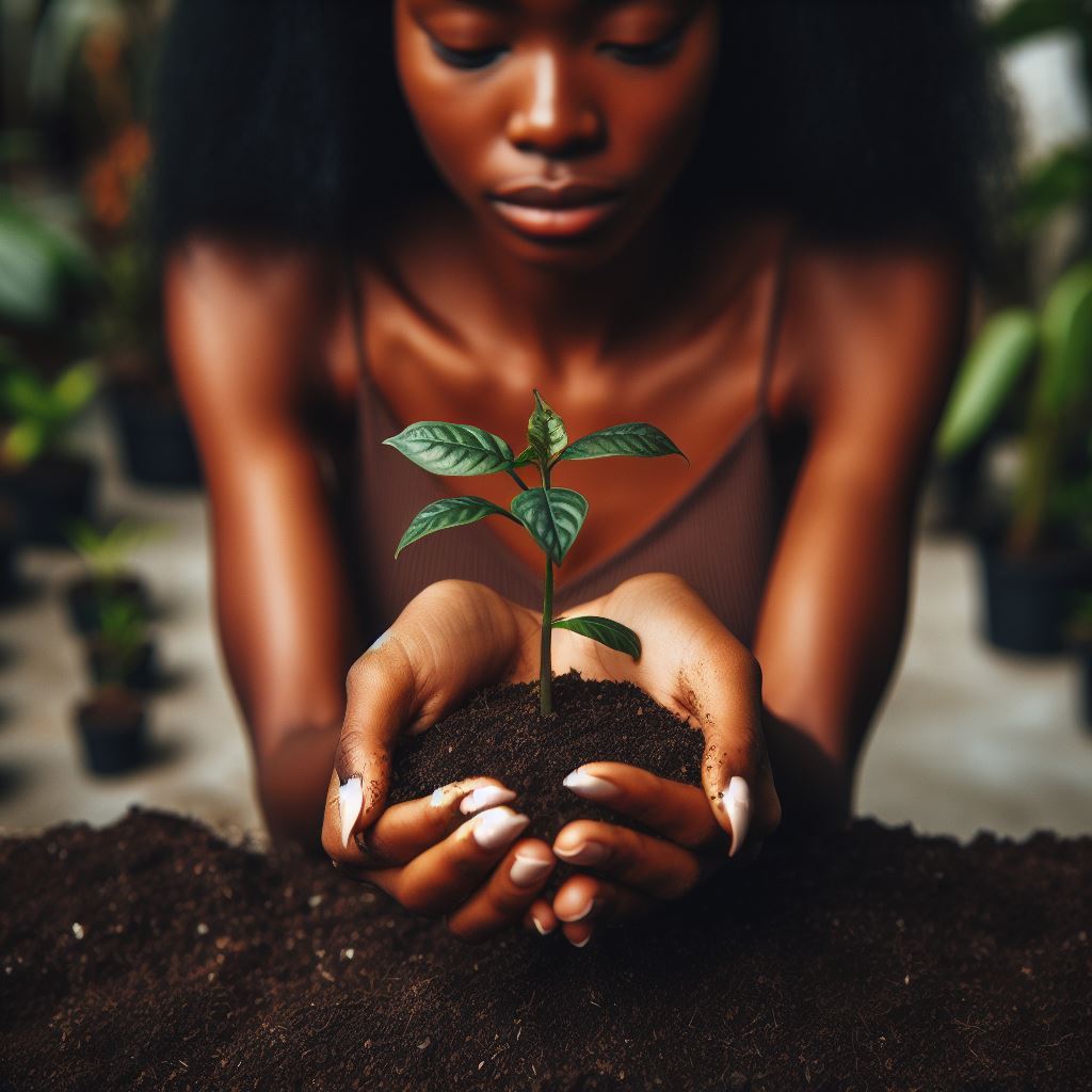 Woman holding plant | Okoboji Soap Company