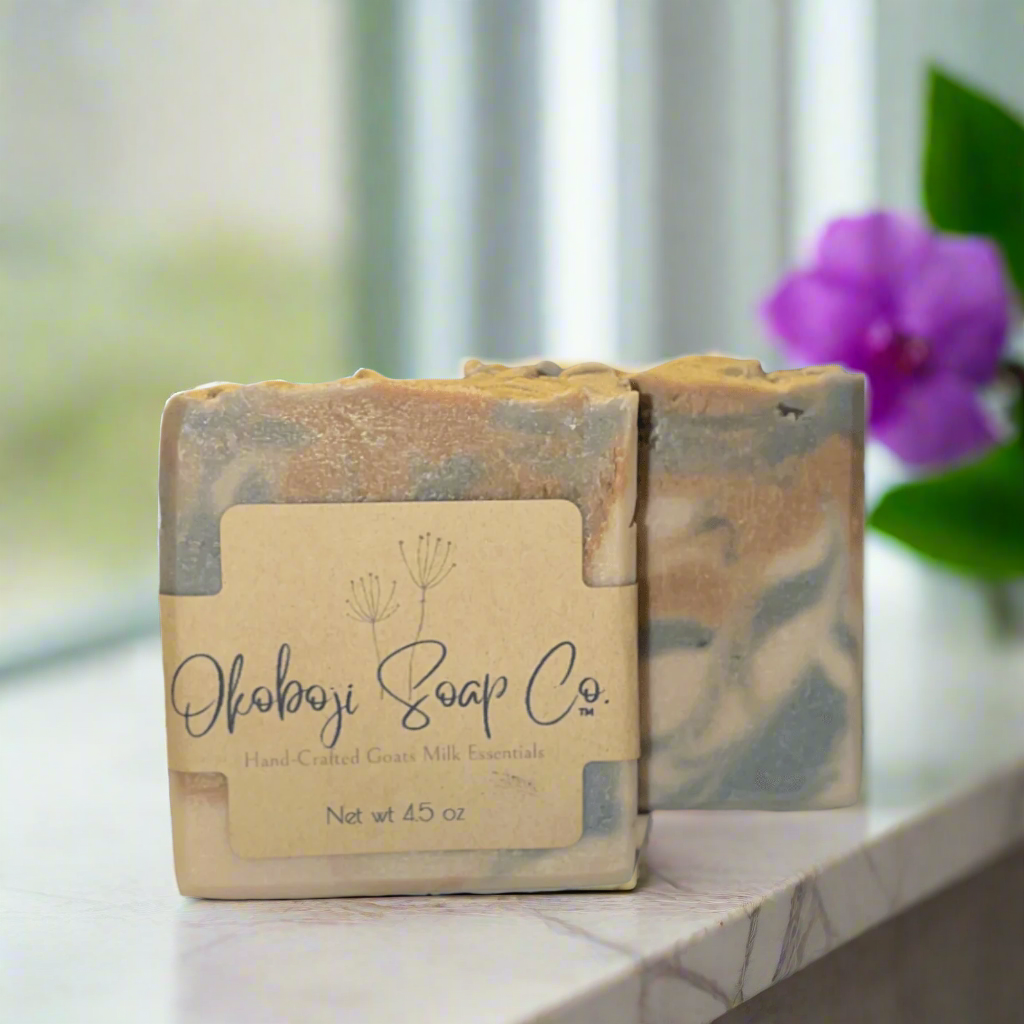 Goats Milk Soap  Anti Aging Acai feather swirl bar by Okoboji Soap Company