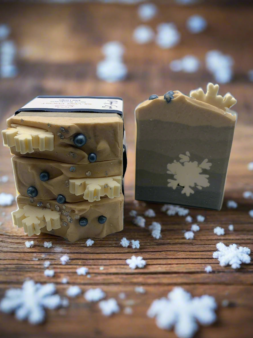handmade bars of soap made with snowflakes 