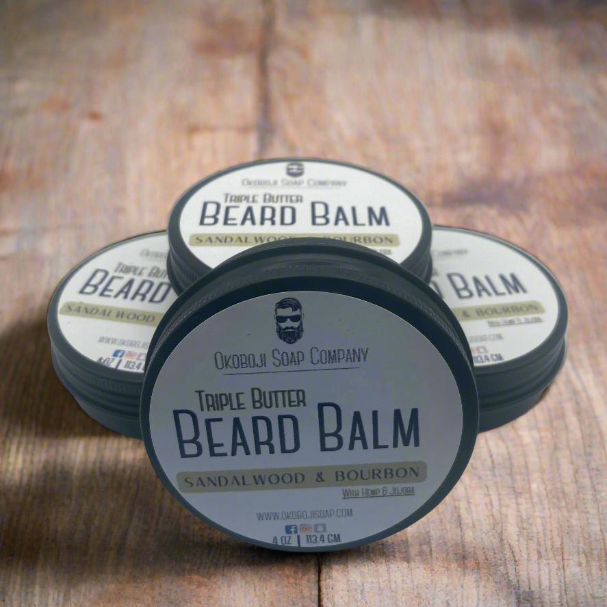 Triple Butter Beard Balm | Sandalwood Bourbon - Okoboji Soap Company