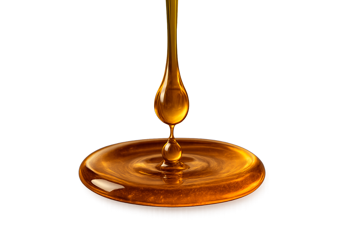 Honey quat liquid dripping into a small pool of honeyquat with no background