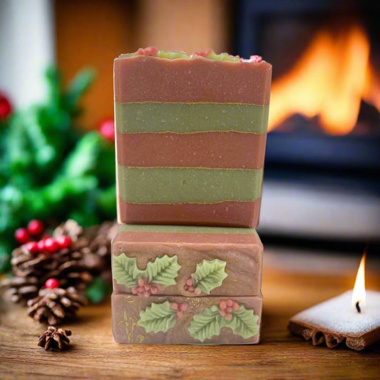 Christmas stripe goats milsoap| Holly Jolly Christmas bar 