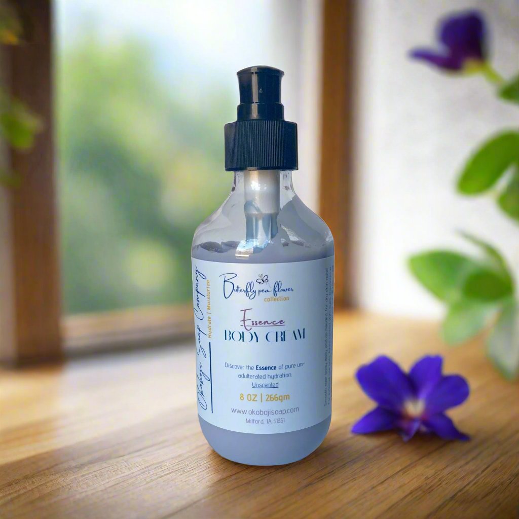 Bottle of Butterfly Pea Flower body cream | Essence scented