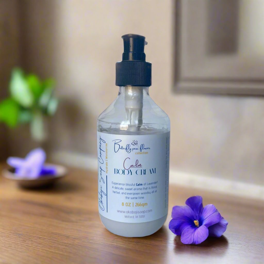 Bottle of Butterfly Pea Flower body cream | Calm scented