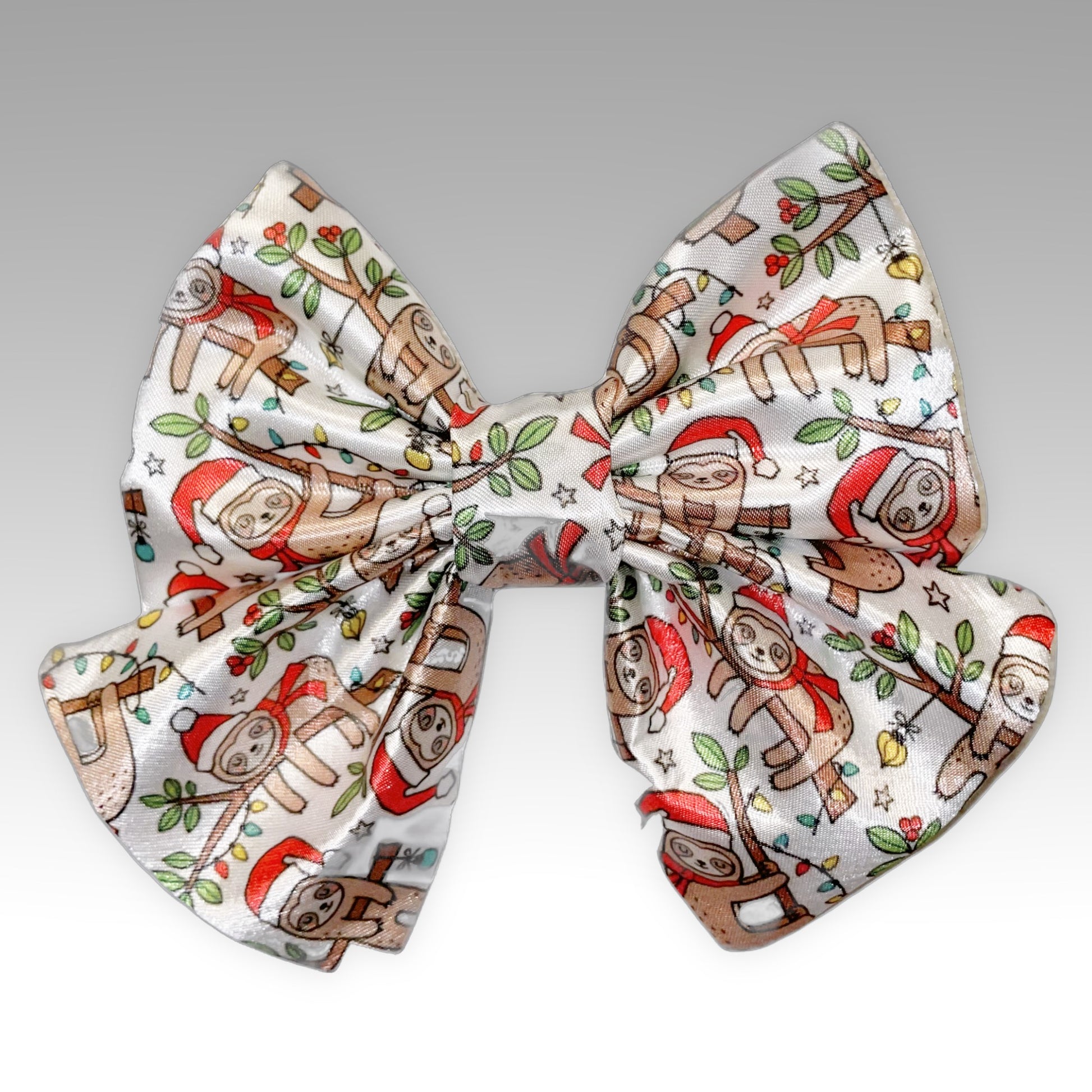 white with Santa sloths Pet Bowtie "Slothy holiday" Satin Sailer Necktie