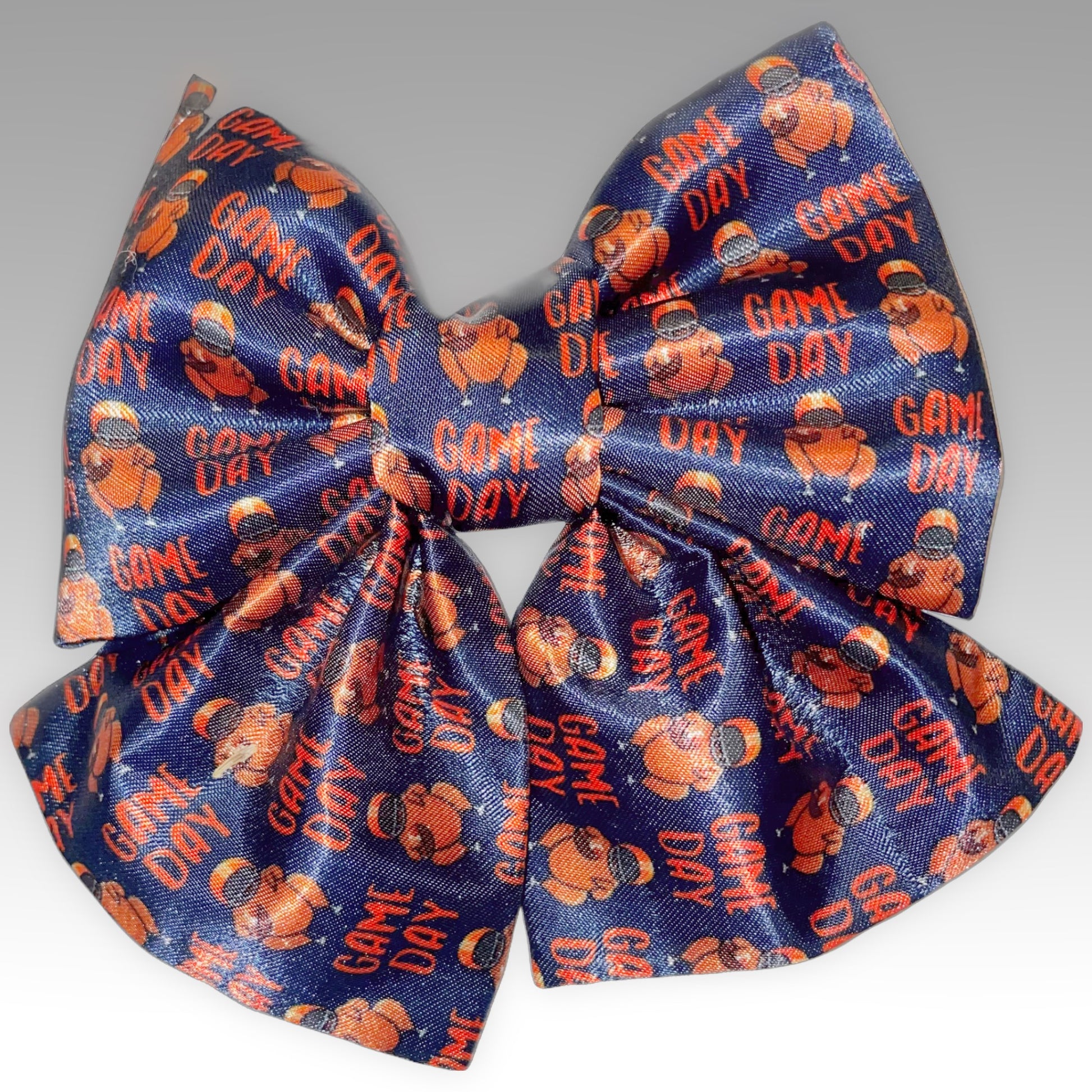 Pet Bowtie - navy blue with turkey wearing helmet "Game Day" Satin Sailer Necktie