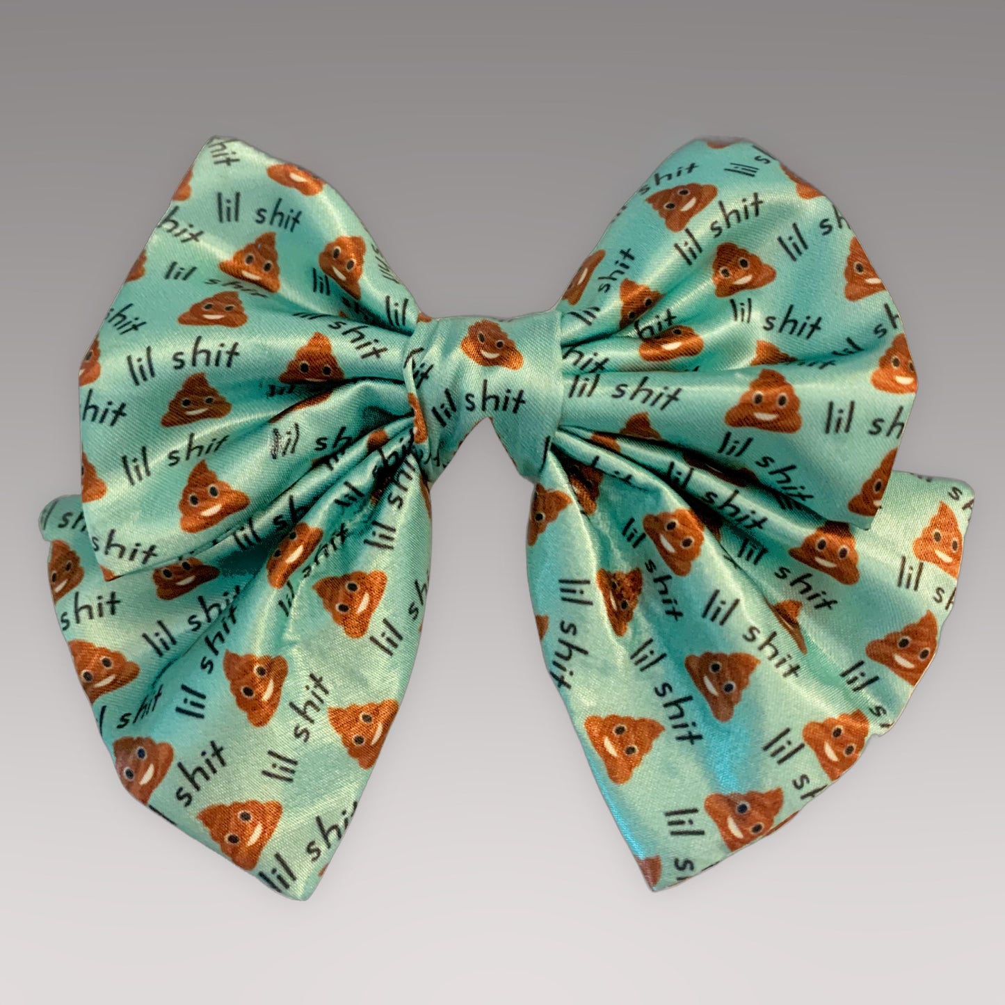 teal with brown poop emoji Pet Bowtie "Lil' Shit" Satin Sailer Necktie