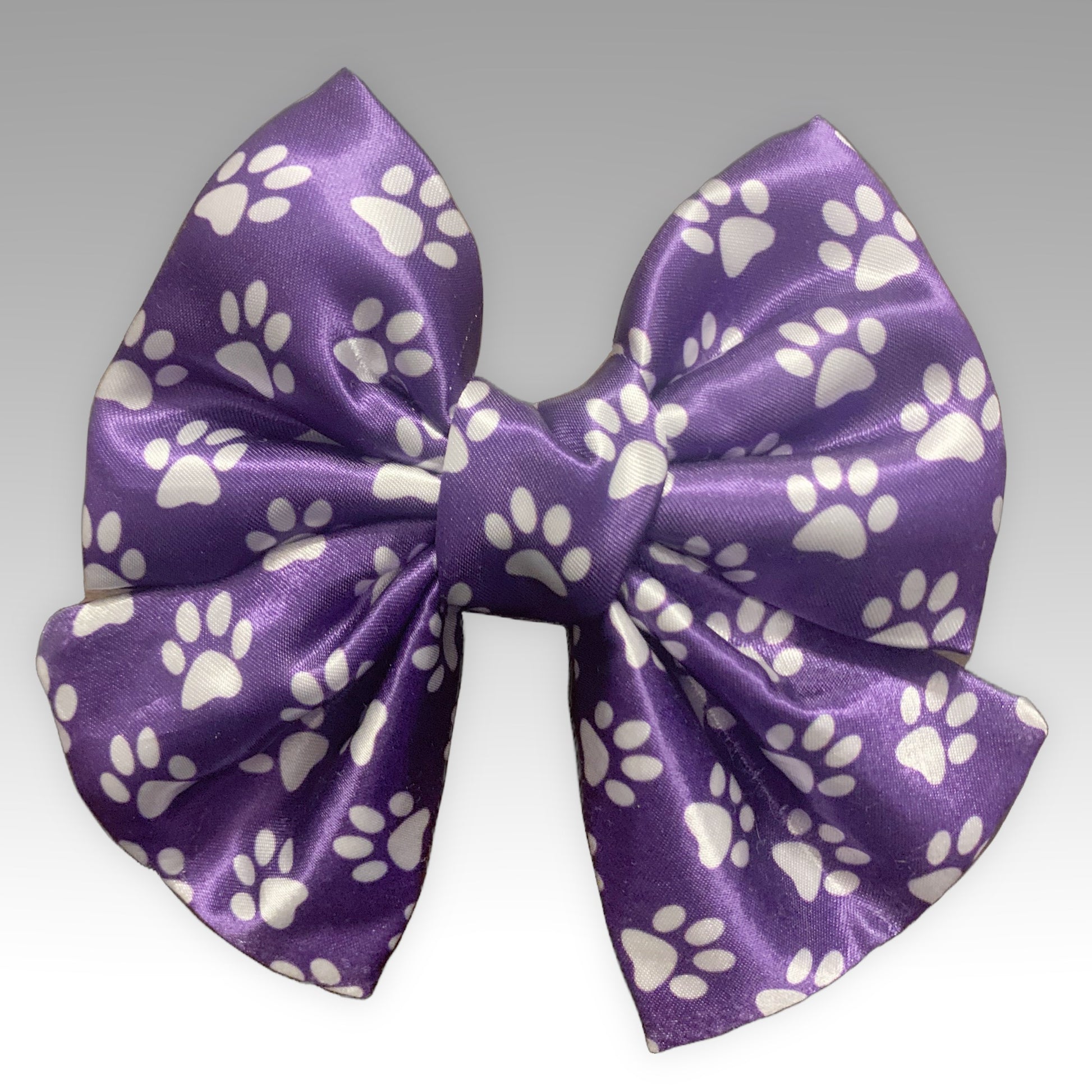 Purple with white paw prints Pet Bowtie "GO TEAM" Satin Sailer Necktie