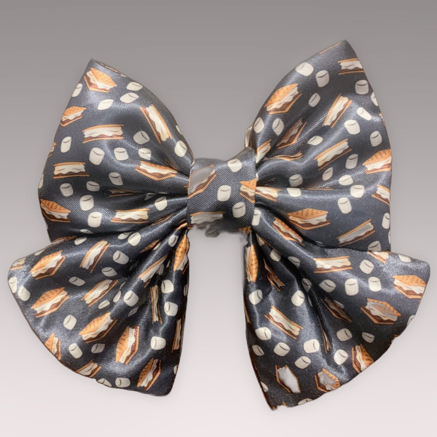 Black with s'more print Pet Bowtie - S'mores Anyone? - Satin Sailer Necktie