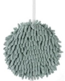 Seafoam Green Hanging Ball Towels example | Chenille Hand Towels | Okoboji Soap Company