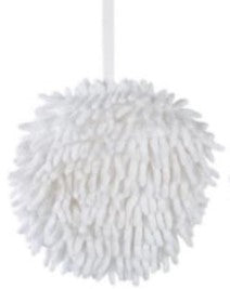 White Hanging Ball Towels example | Chenille Hand Towels | Okoboji Soap Company